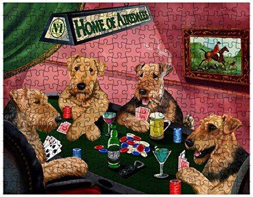 Airedales Dogs Playing Poker 500 Pc. Puzzle with Photo Tin
