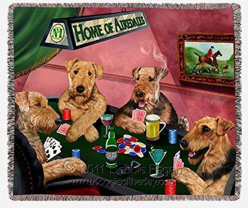 Airedales Dogs Playing Poker Woven Throw Blanket 54 x 38