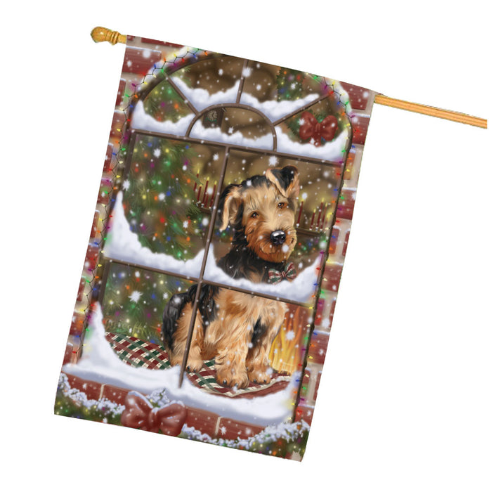 Please come Home for Christmas Airedale Dog House Flag Outdoor Decorative Double Sided Pet Portrait Weather Resistant Premium Quality Animal Printed Home Decorative Flags 100% Polyester FLG67964