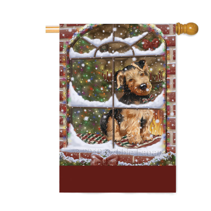 Personalized Please Come Home For Christmas Airedale Dog Sitting In Window Custom House Flag FLG-DOTD-A60159