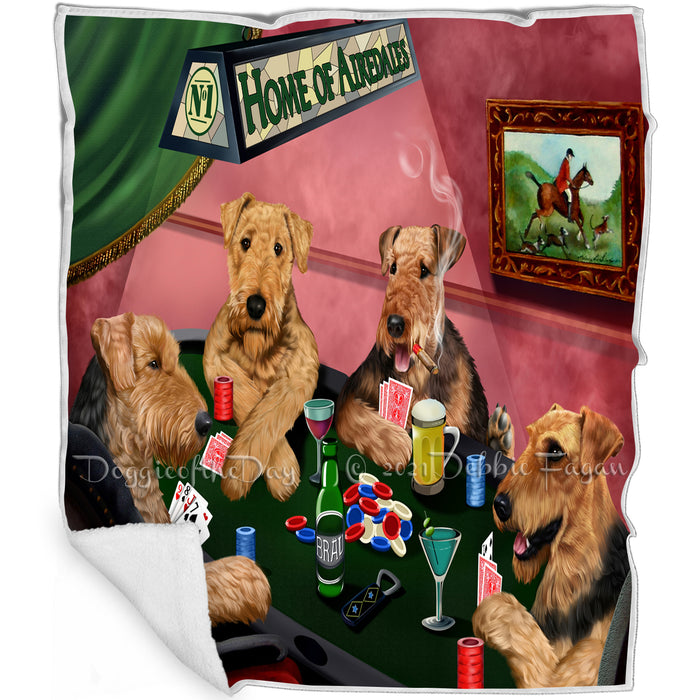 Home of Airedales 4 Dogs Playing Poker Blanket