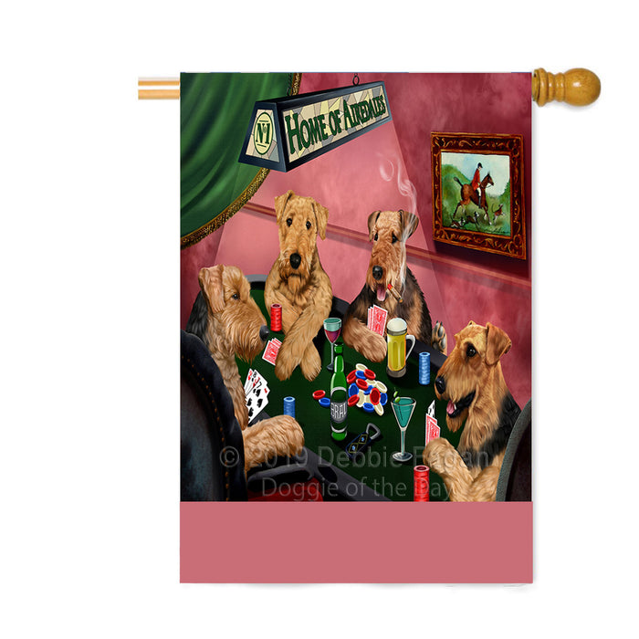 Personalized Home of Airedale Dogs Four Dogs Playing Poker Custom House Flag FLG-DOTD-A60284