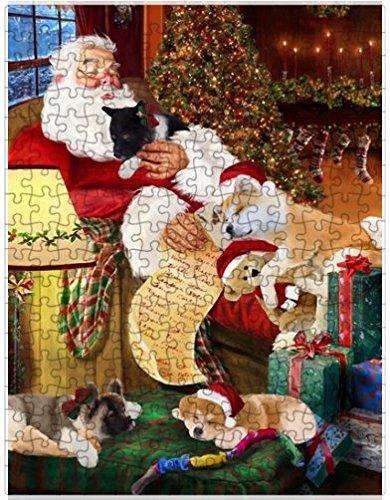 Akita Dog and Puppies Sleeping with Santa Puzzle with Photo Tin
