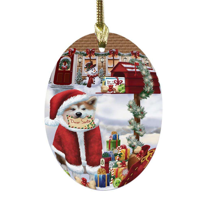 Akita Dog Dear Santa Letter Christmas Holiday Mailbox Oval Glass Christmas Ornament OGOR48989