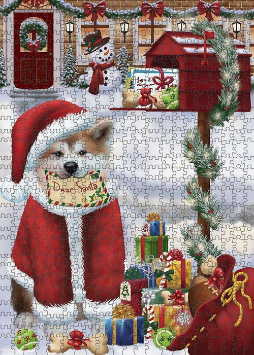 Akita Dog Dear Santa Letter Christmas Holiday Mailbox Puzzle with Photo Tin PUZL81212