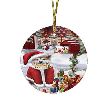 Akita Dog Dear Santa Letter Christmas Holiday Mailbox Round Flat Christmas Ornament RFPOR53505