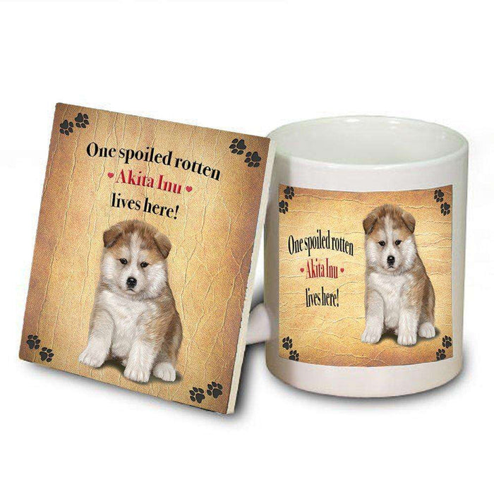 Akita Inu Spoiled Rotten Dog Coaster and Mug Combo Gift Set