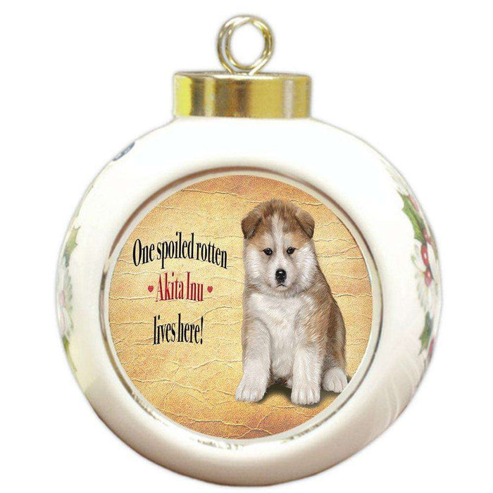 Akita Inu Spoiled Rotten Dog Round Ceramic Christmas Ornament