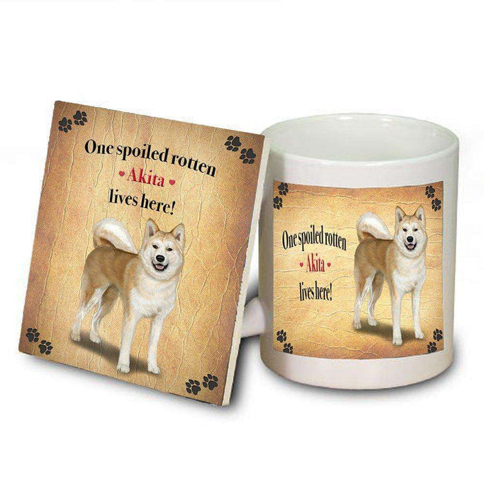 Akita Spoiled Rotten Dog Coaster and Mug Combo Gift Set