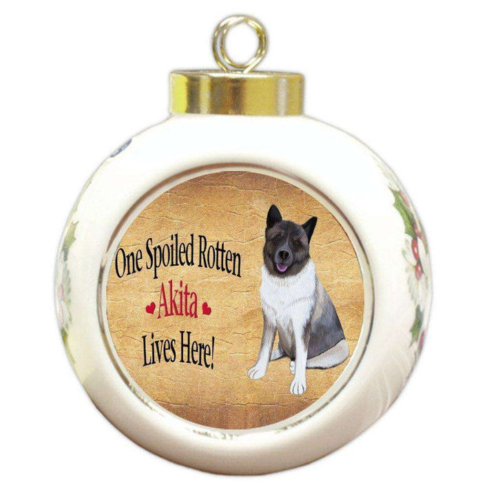 Akita Spoiled Rotten Dog Round Ball Christmas Ornament