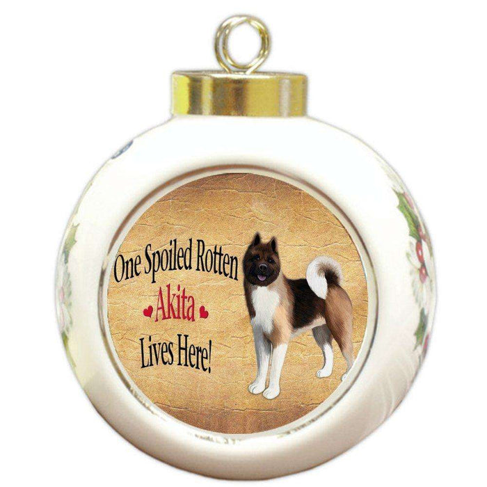 Akita Spoiled Rotten Dog Round Ball Christmas Ornament