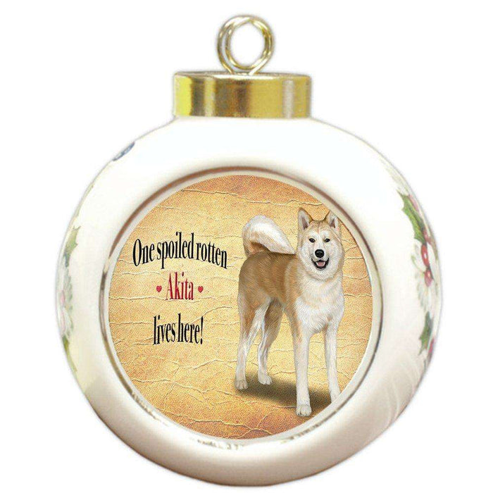 Akita Spoiled Rotten Dog Round Ceramic Christmas Ornament