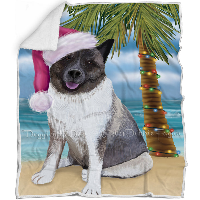 Summertime Happy Holidays Christmas Akita Dog on Tropical Island Beach Blanket D135