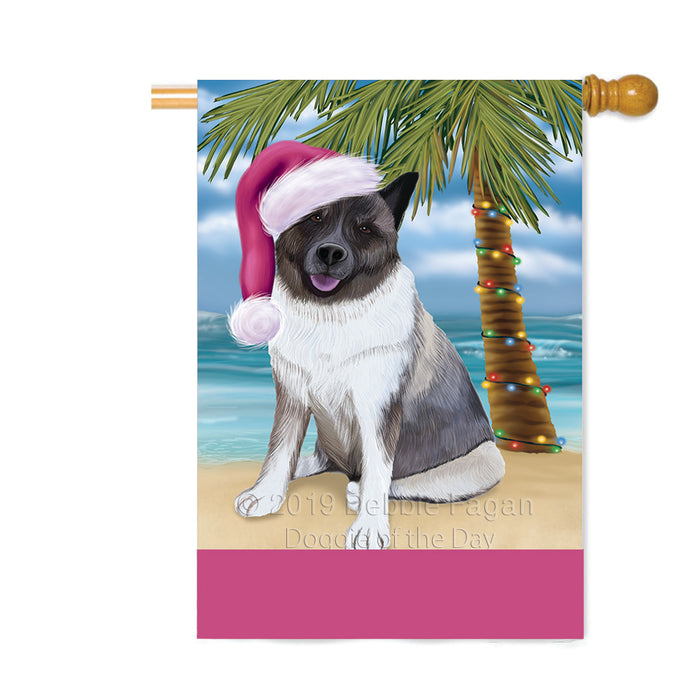Personalized Summertime Happy Holidays Christmas Akita Dog on Tropical Island Beach Custom House Flag FLG-DOTD-A60421