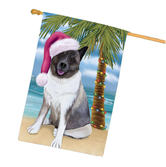 Christmas Summertime Beach Akita Dog House Flag Outdoor Decorative Double Sided Pet Portrait Weather Resistant Premium Quality Animal Printed Home Decorative Flags 100% Polyester FLG68635