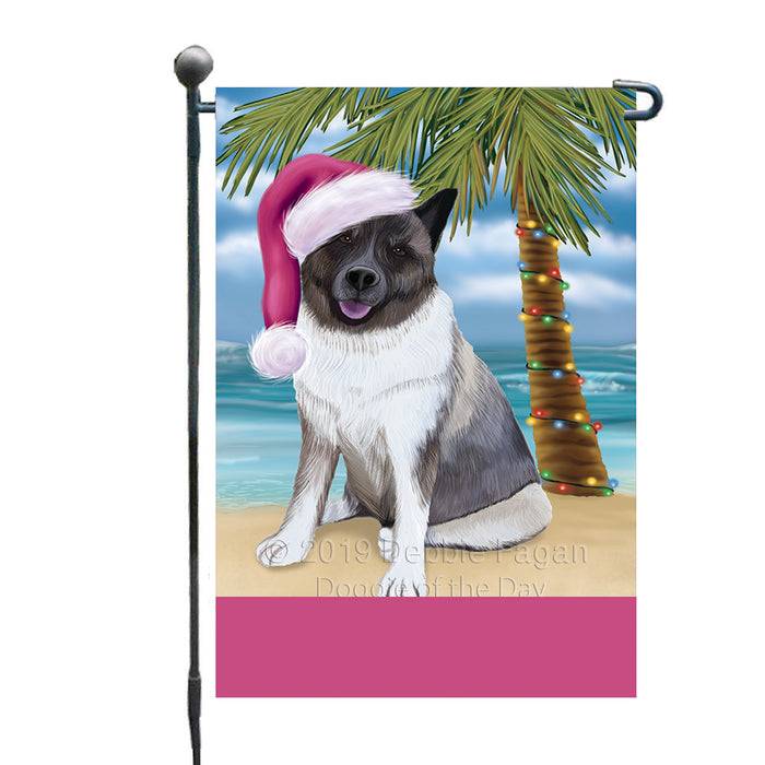 Personalized Summertime Happy Holidays Christmas Akita Dog on Tropical Island Beach  Custom Garden Flags GFLG-DOTD-A60365