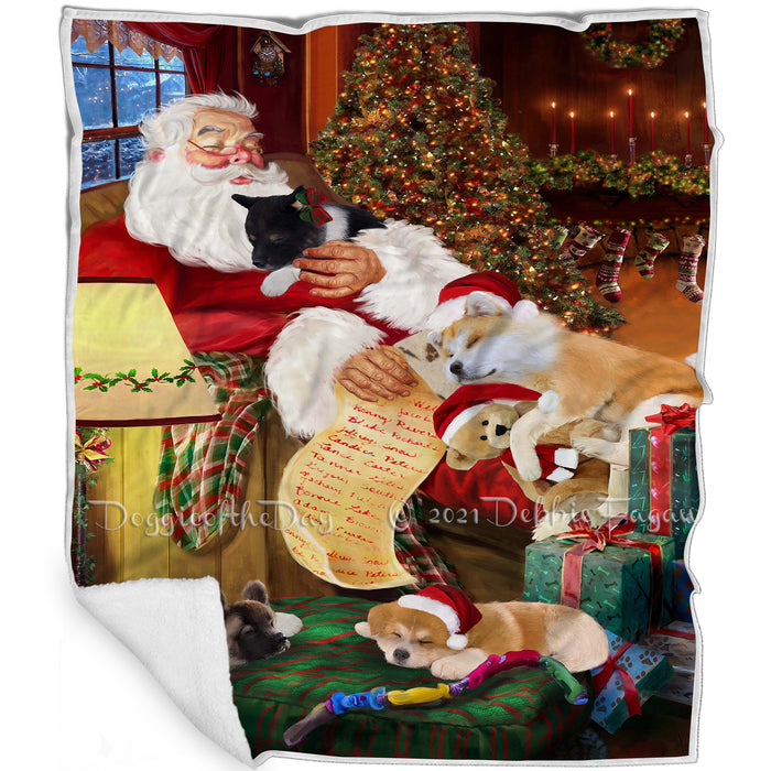 Santa Sleeping with  Akita Dogs and Puppies Blanket BLNKT143686