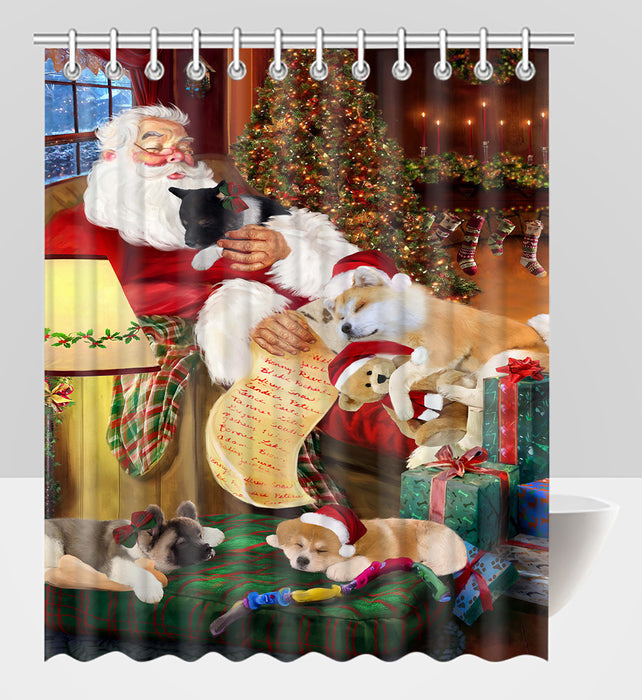Santa Sleeping with Akita Dogs Shower Curtain