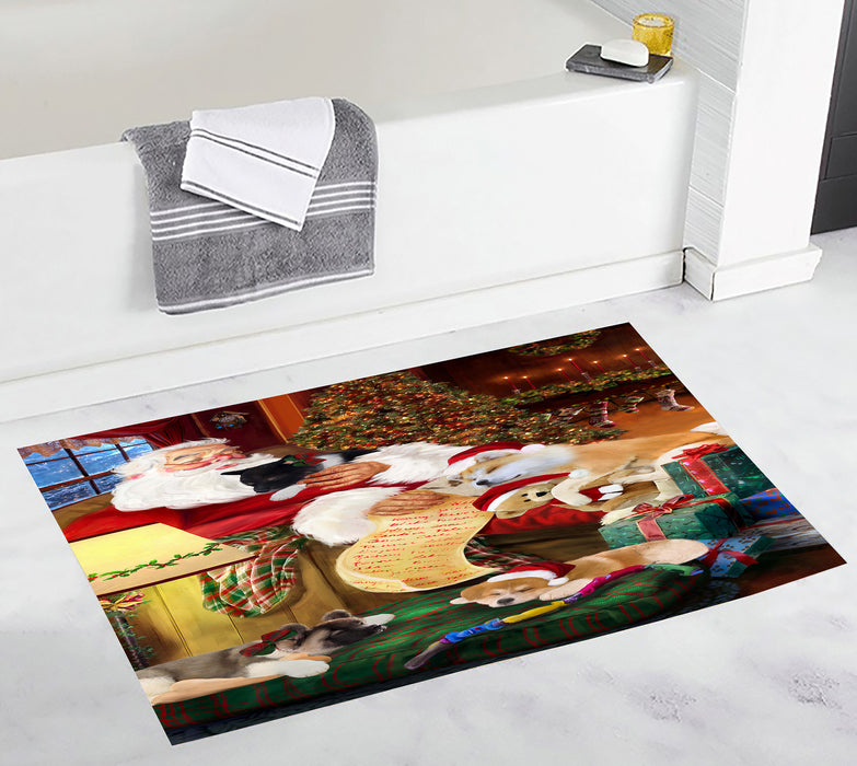 Santa Sleeping with Akita Dogs Bath Mat