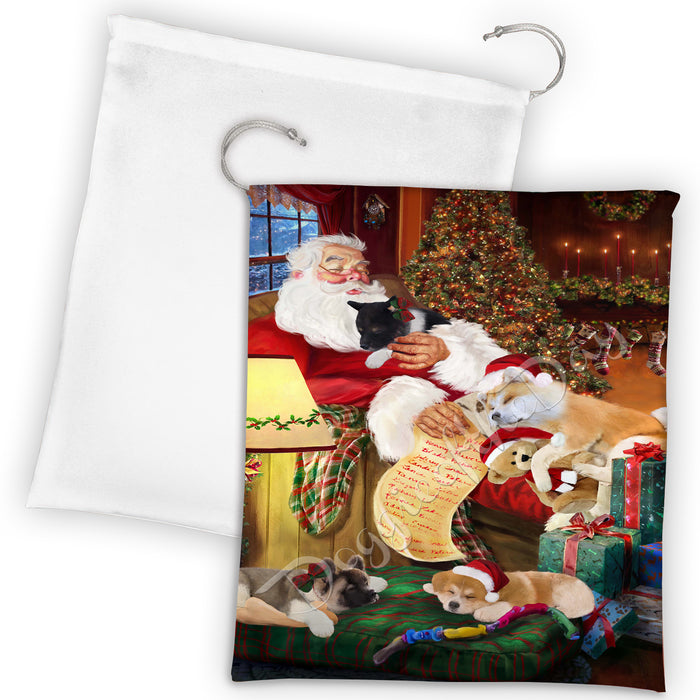 Santa Sleeping with Akita Dogs Drawstring Laundry or Gift Bag LGB48762