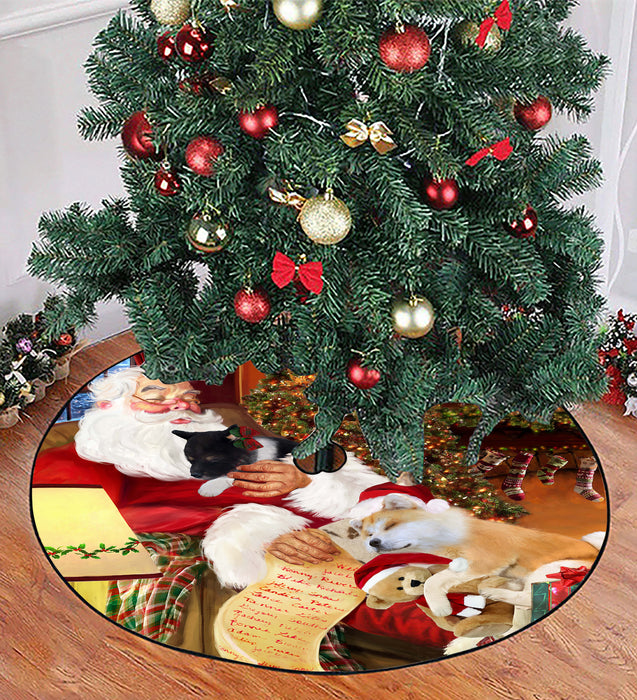 Santa Sleeping with Akita Dogs Christmas Tree Skirt