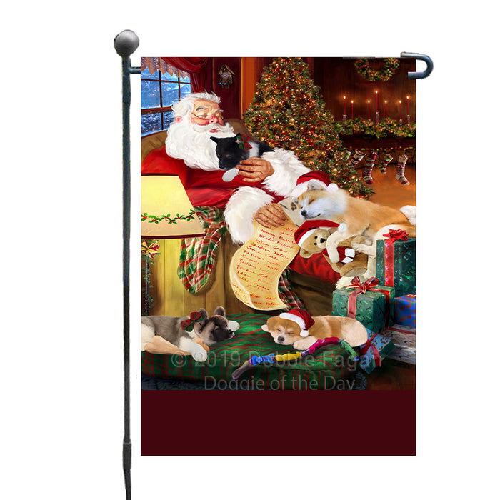 Personalized Akita Dogs and Puppies Sleeping with Santa Custom Garden Flags GFLG-DOTD-A62584