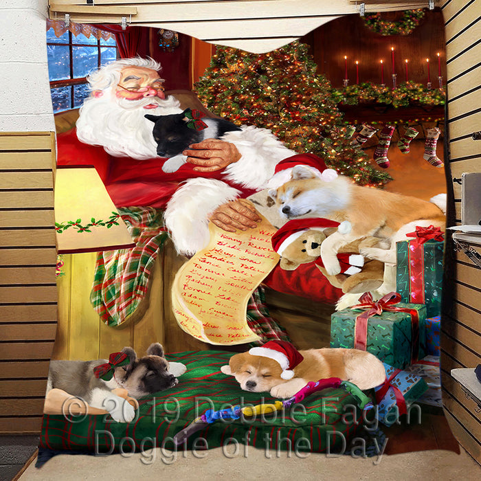 Santa Sleeping with Akita Dogs Quilt