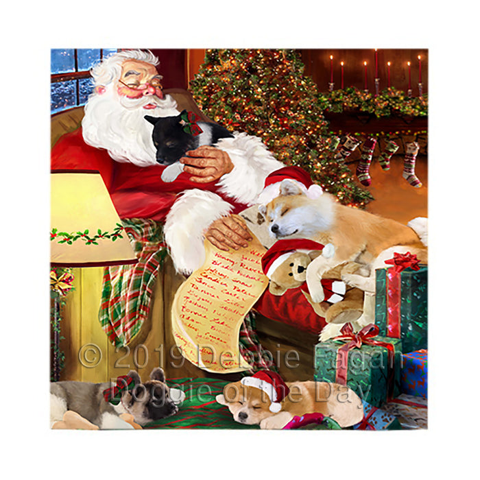 Santa Sleeping with Akita Dogs Square Towel 