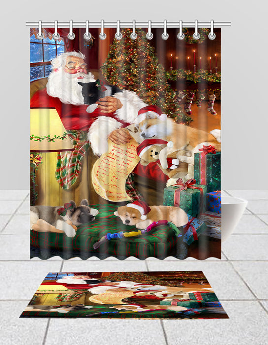 Santa Sleeping with Akita Dogs  Bath Mat and Shower Curtain Combo