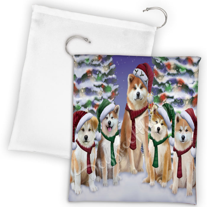 Akita Dogs Christmas Family Portrait in Holiday Scenic Background Drawstring Laundry or Gift Bag LGB48101