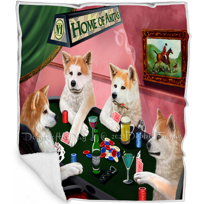 Home of Akita 4 Dogs Playing Poker Blanket BLNKT106437