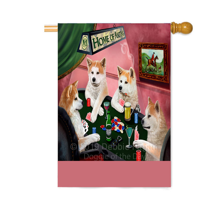 Personalized Home of Akita Dogs Four Dogs Playing Poker Custom House Flag FLG-DOTD-A60285