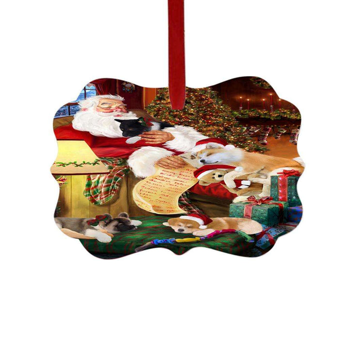Akitas Dog and Puppies Sleeping with Santa Double-Sided Photo Benelux Christmas Ornament LOR49233