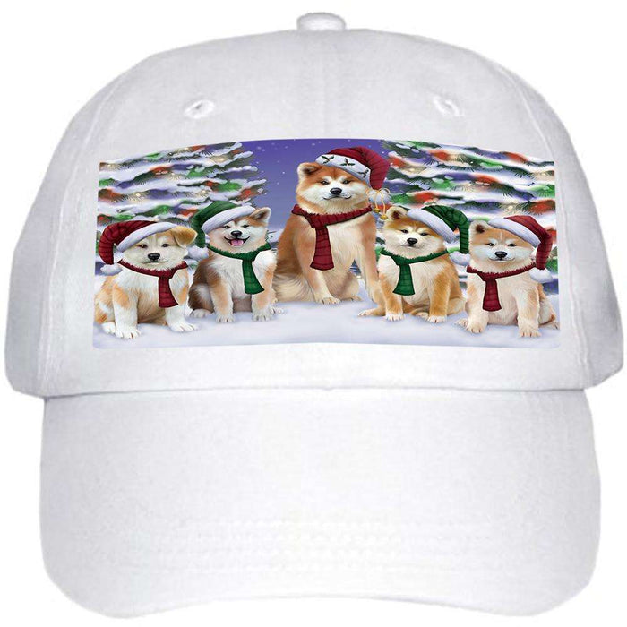 Akitas Dog Christmas Family Portrait in Holiday Scenic Background Ball Hat Cap HAT61842