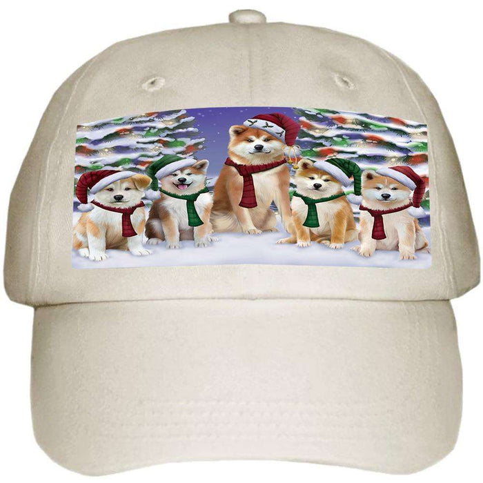 Akitas Dog Christmas Family Portrait in Holiday Scenic Background Ball Hat Cap HAT61842