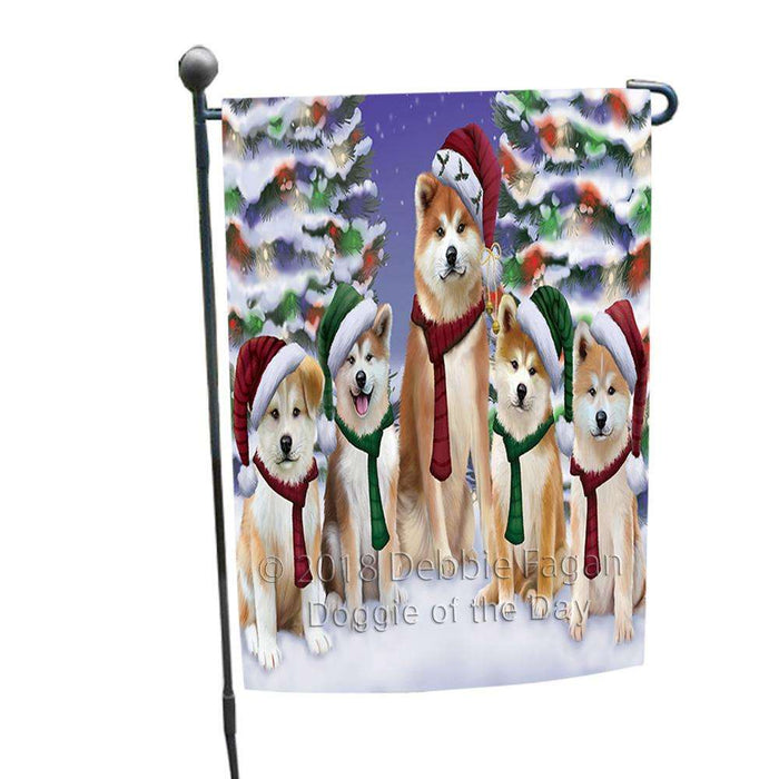 Akitas Dog Christmas Family Portrait in Holiday Scenic Background Garden Flag GFLG52648