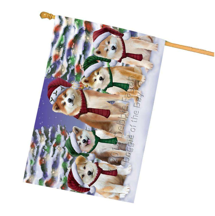 Akitas Dog Christmas Family Portrait in Holiday Scenic Background House Flag FLG52784