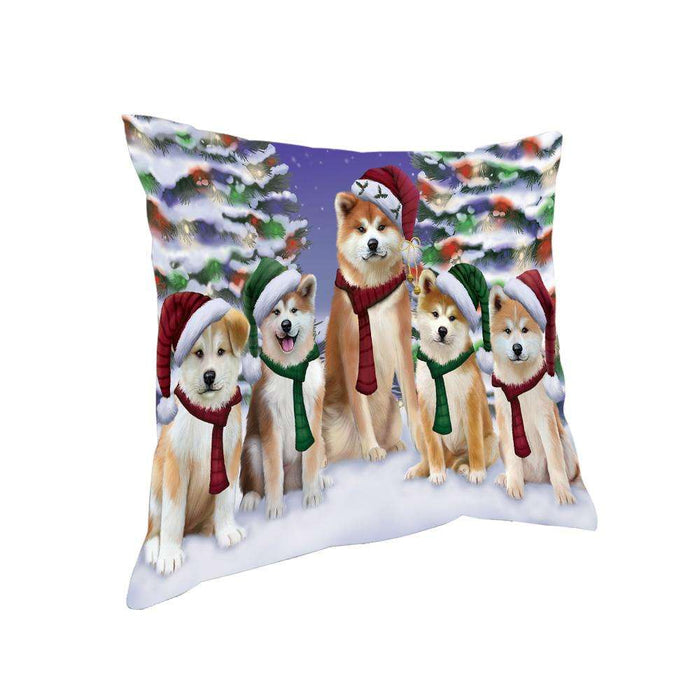 Akitas Dog Christmas Family Portrait in Holiday Scenic Background Pillow PIL66968