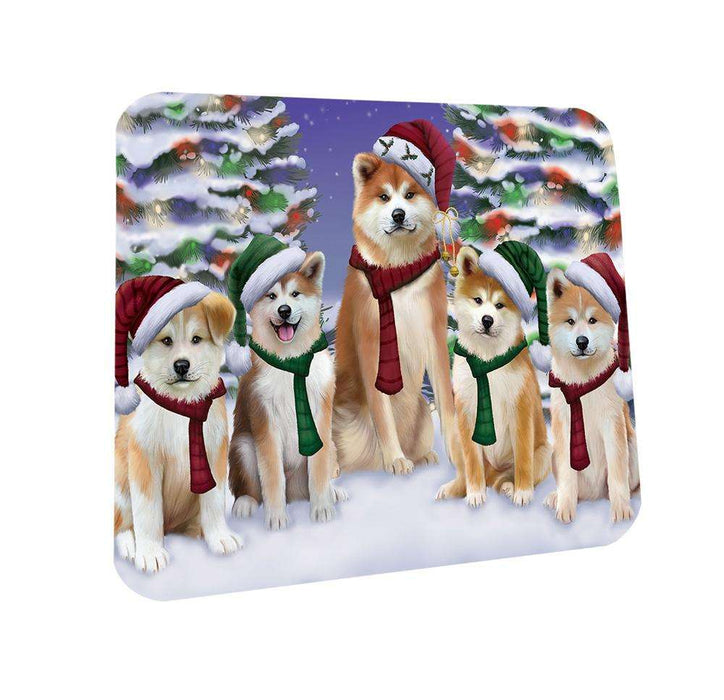 Akitas Dog Christmas Family Portrait in Holiday Scenic Background  Coasters Set of 4 CST52662