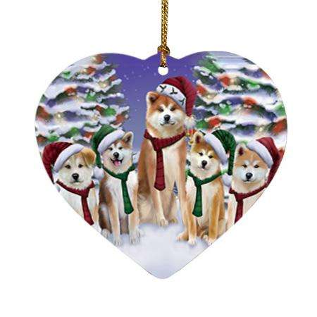 Akitas Dog Christmas Family Portrait in Holiday Scenic Background  Heart Christmas Ornament HPOR52703
