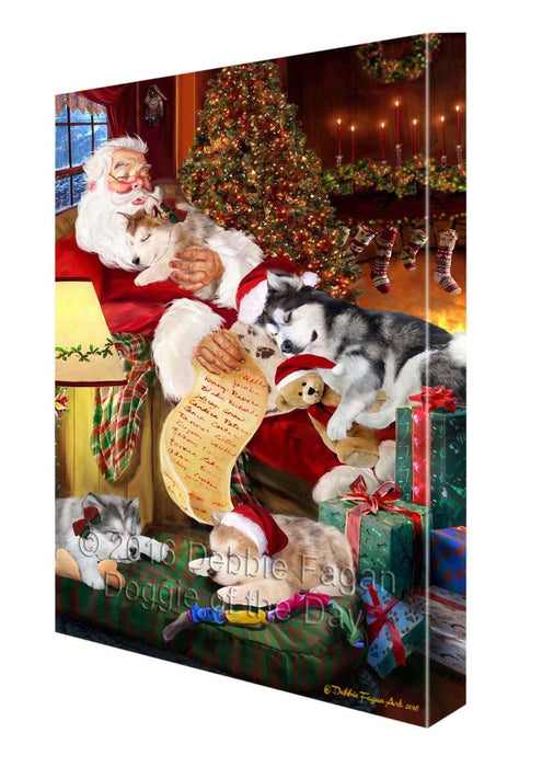 Alaskan Malamute Dog and Puppies Sleeping with Santa Canvas Gallery Wrap 1.5" Inch