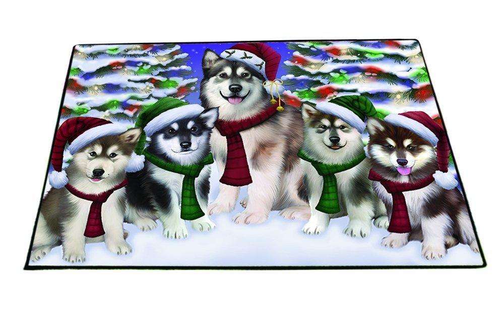 Alaskan Malamute Dog Christmas Family Portrait in Holiday Scenic Background Indoor/Outdoor Floormat