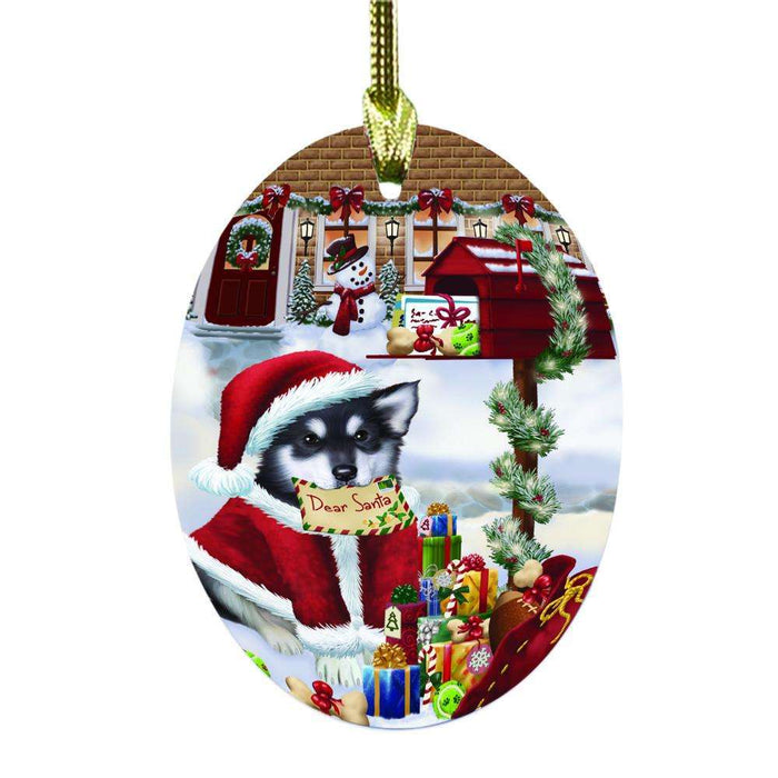 Alaskan Malamute Dog Dear Santa Letter Christmas Holiday Mailbox Oval Glass Christmas Ornament OGOR48990