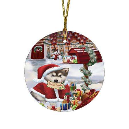 Alaskan Malamute Dog Dear Santa Letter Christmas Holiday Mailbox Round Flat Christmas Ornament RFPOR53860