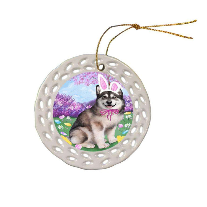 Alaskan Malamute Dog Easter Holiday Ceramic Doily Ornament DPOR49027