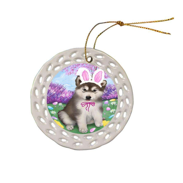Alaskan Malamute Dog Easter Holiday Ceramic Doily Ornament DPOR49028