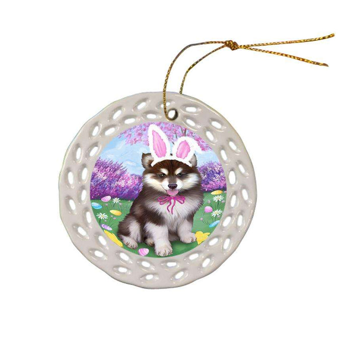 Alaskan Malamute Dog Easter Holiday Ceramic Doily Ornament DPOR49029