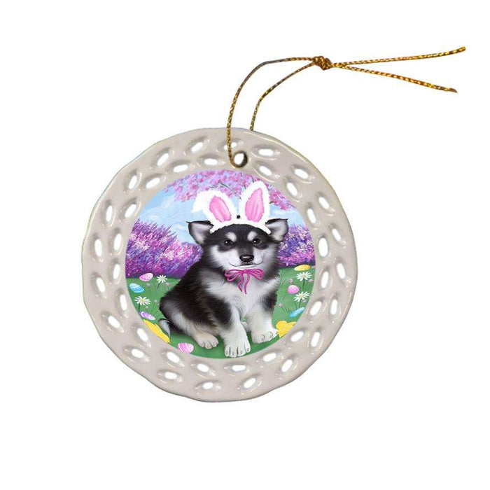 Alaskan Malamute Dog Easter Holiday Ceramic Doily Ornament DPOR49030