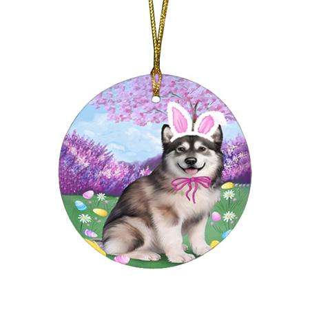 Alaskan Malamute Dog Easter Holiday Round Flat Christmas Ornament RFPOR49018
