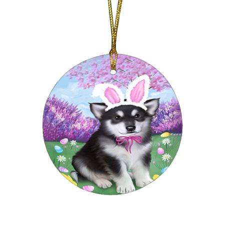 Alaskan Malamute Dog Easter Holiday Round Flat Christmas Ornament RFPOR49021